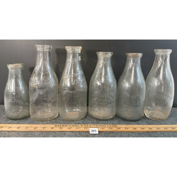 LOT OF 6 - MILK BOTTLES - KEEWADIN, COLES TORONTO, SCARBORO BELLS, ACME TORONTO, ETC