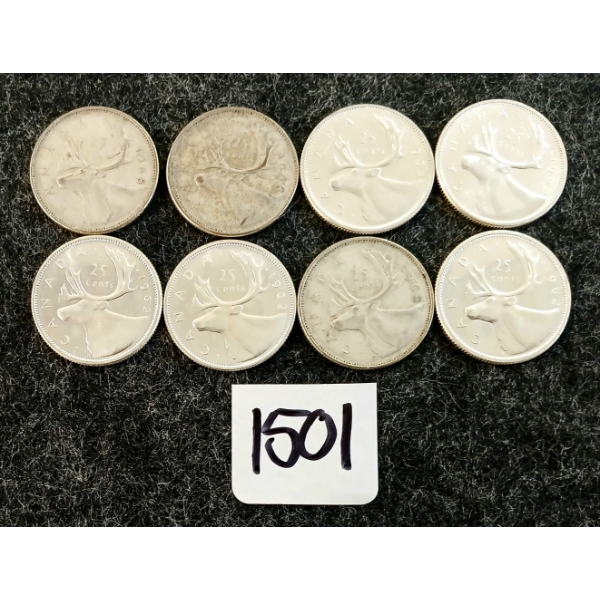 LOT OF 8 - 1962-1968 CDN 25 CENT COINS
