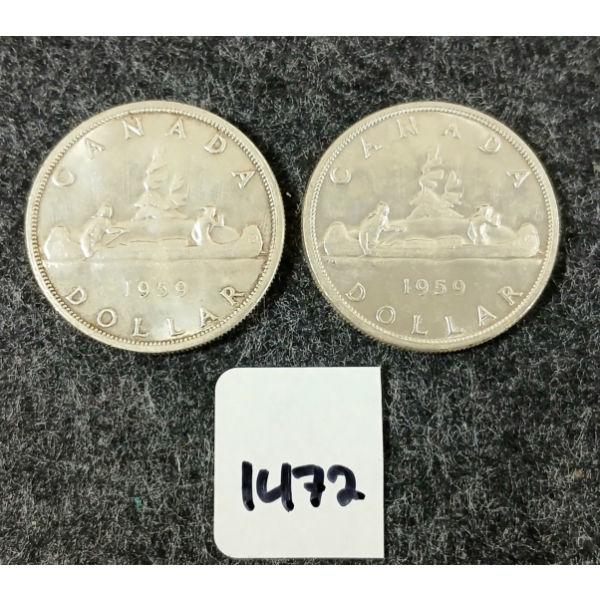 LOT OF 2 - 1959 CDN SILVER DOLLARS - VOYAGEUR 