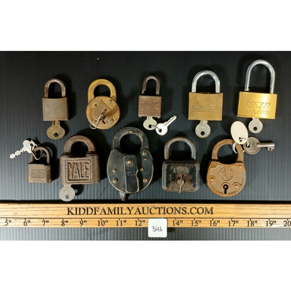 LOT OF 10 - PADLOCKS W/ KEYS - INCL ABUS, LANC & YALE
