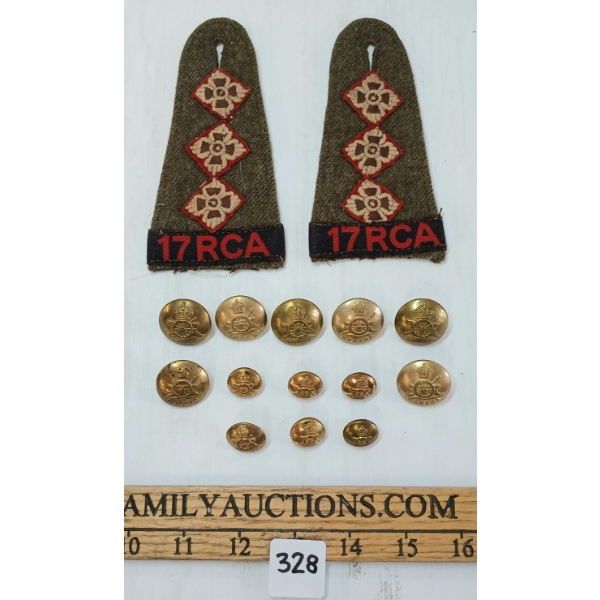 LOT OF 15 - WWII 17RCA BATTLEDRESS EPAULLETTES & BUTTONS