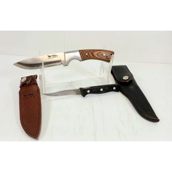 LOT OF 2 - NWTF & UNKNOWN HUNTING KNIVES W/ SHEATHS