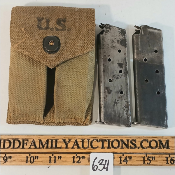 LOT OF 3 - WWII U.S. COLT .45 1911A1 PISTOL MAGS & POUCH - PAL REQUIRED