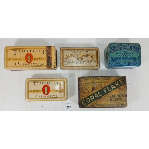 LOT OF 5 - MISC TOBACCO TINS - INCL TURRET & CORAL FLAKE, ETC.