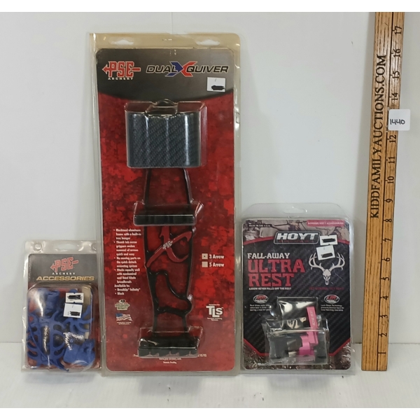 LOT OF 3 - ARCHERY ACCESS - INCL FALL-AWAY ULTRA REST & DUAL QUIVER ETC