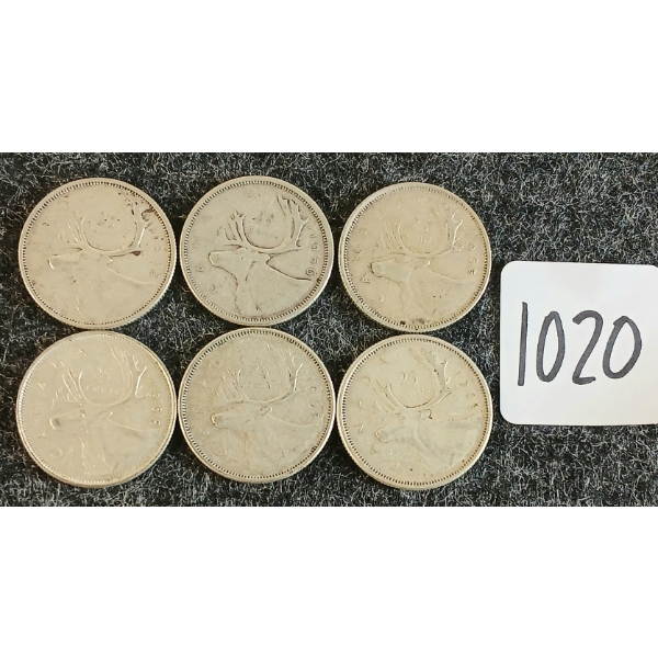 LOT OF 6 - 1956-1968 CDN 25 CENT COINS