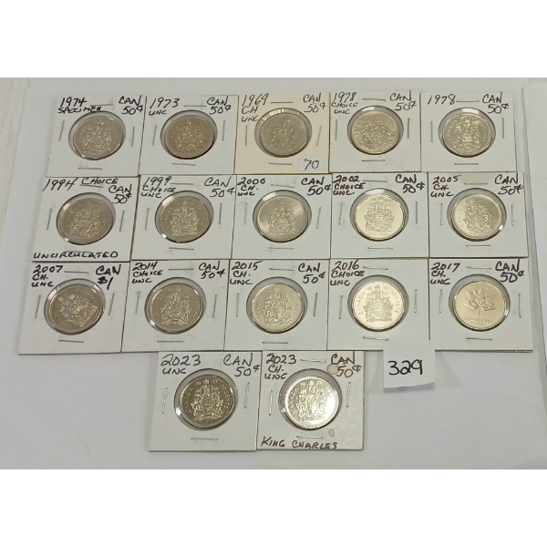 LOT OF 17 - CDN 50 CENT PCS - INCL 1969, 1973, 1974 & 1978 ETC