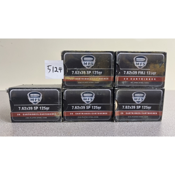 AMMO: 100X MFS 7.62X39 125GR. SP - SEALED