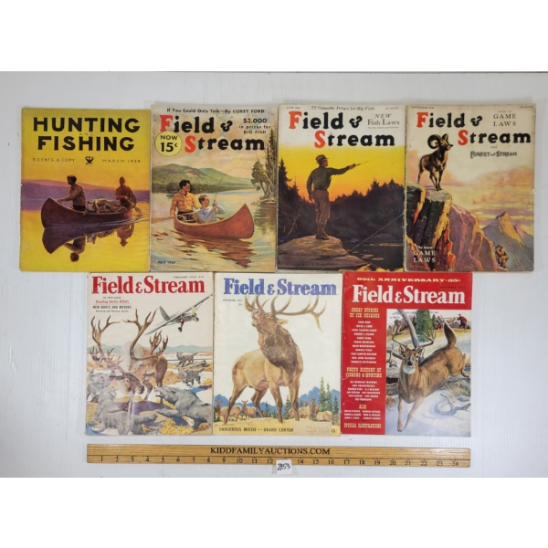 LOT OF 7 - 1930'S FIELD & STREAM & HUNTING & FISHING MAGAZINES