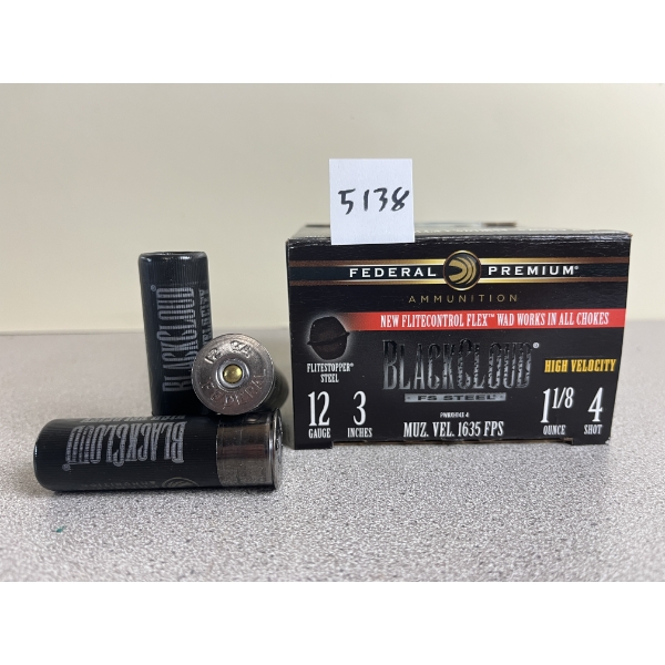 AMMO: 25X FEDERAL BLACK CLOUD FS STEEL 12 GA 3IN 1-1/8OZ NO4 SHOT