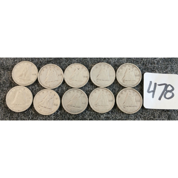 LOT OF 10 - 1940 CDN 10 CENT COINS