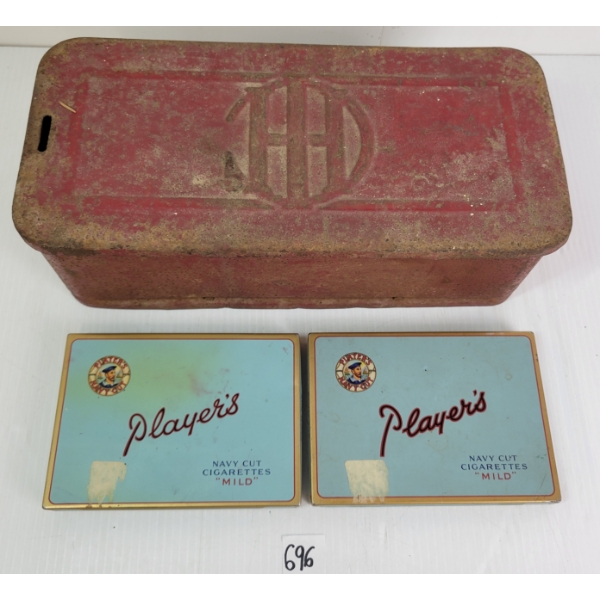 LOT OF 3 - PLAYER'S NAVY CUT CIGARETTE TINS & TIN IH TOOLBOX