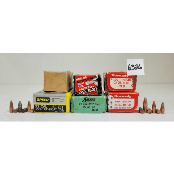 BULLETS: APPROX 300X .22 & .25 - 50, 53 & 75GR - HP
