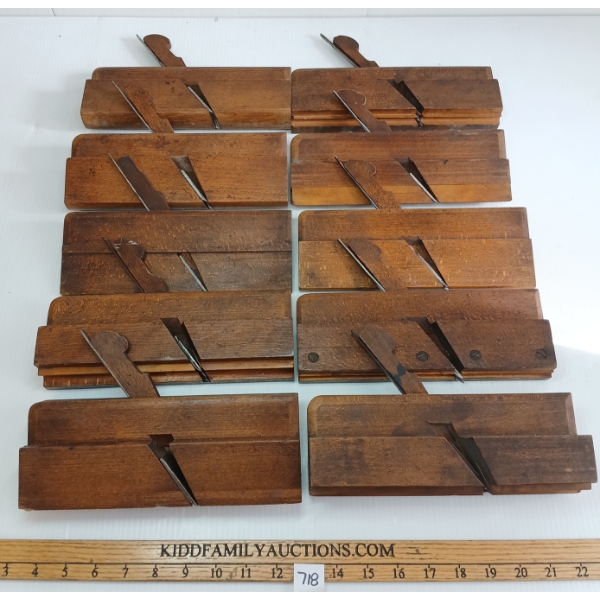 LOT OF 10 - ENGLISH VICTORIAN BEECH WOOD MOULDING PLANES