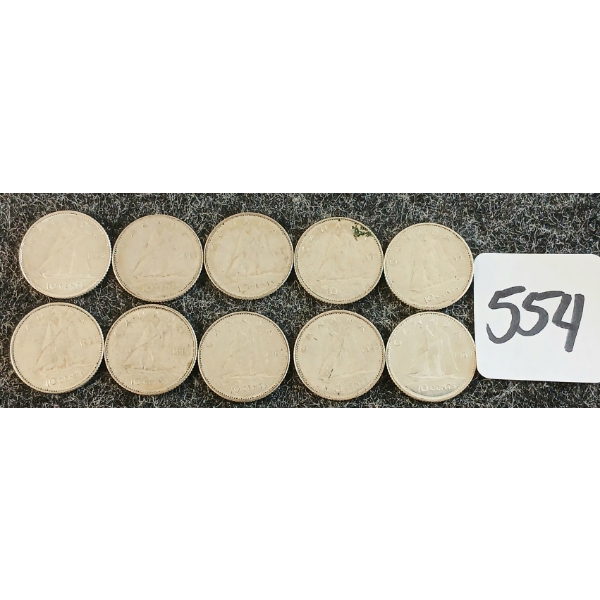 LOT OF 10 - 1961-1968 CDN 10 CENT COINS