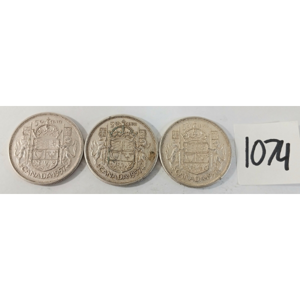 LOT OF 3 - 1957 CDN 50 CENT SILVER COINS