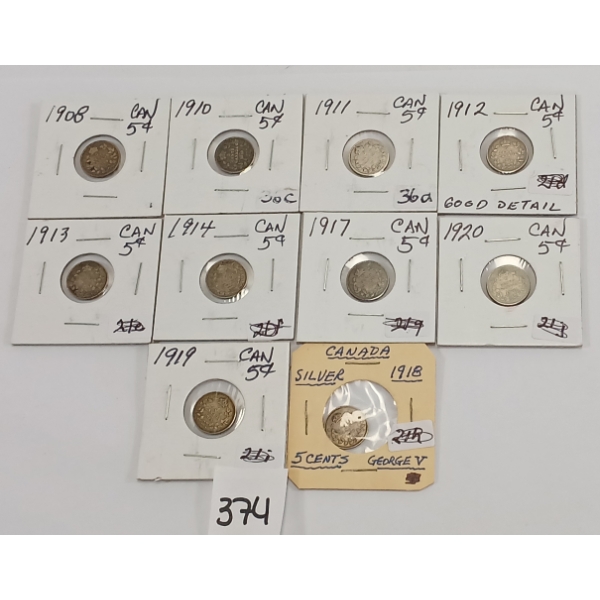 LOT OF 10 - CDN PENNIES - INCL 1908, 1910, 1911 & 1912, ETC