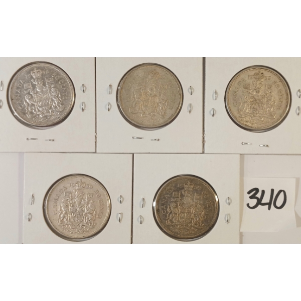 LOT OF 5 - 1959 CDN SILVER HALF DOLLARS