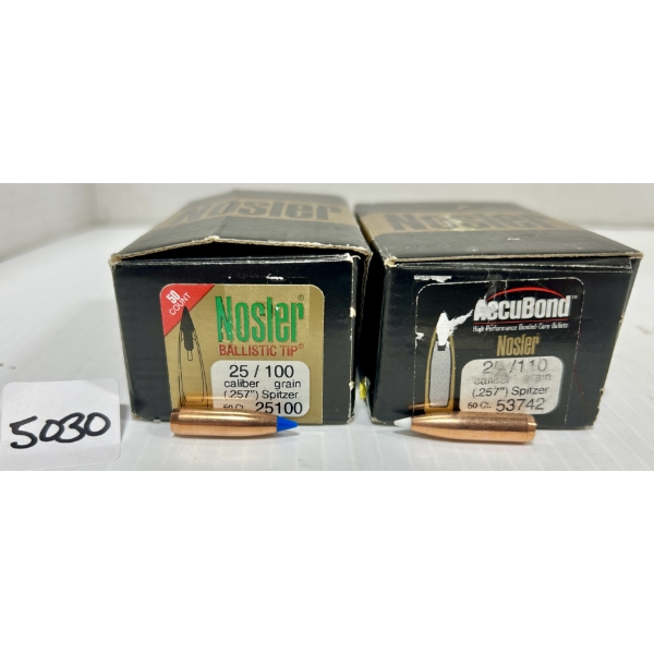 BULLETS: APPROX 75X NOSLER .25 CAL - 100 GR & 110 GR POLY TIP