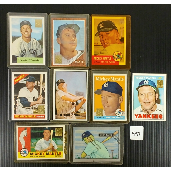 LOT OF 9 - MICKEY MANTLE BASEBALL CARDS 