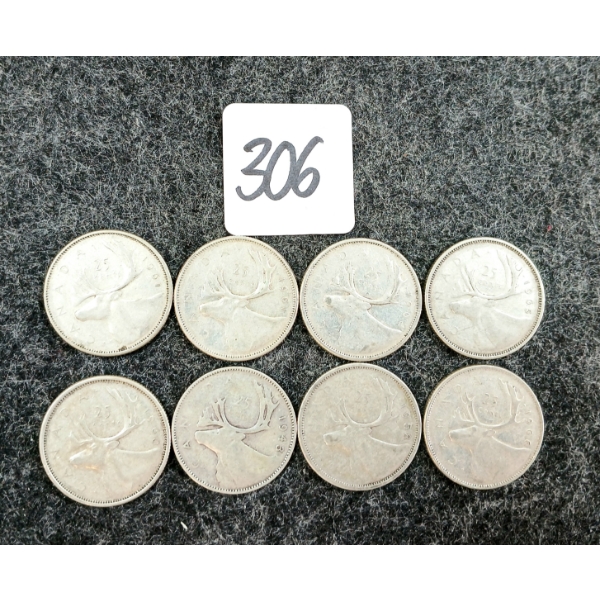 LOT OF 8 - 1943-1966 CDN 25 CENT COINS