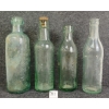 Image 2 : LOT OF 4 - AQUA GREEN BLOB TOP SCREW CAP, SQUARE SHOULDER & LONG NECK EMBOSSED BOTTLES