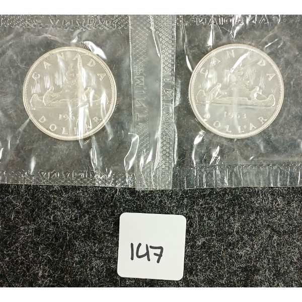  LOT OF 2 - 1963 CDN SILVER DOLLARS - VOYAGEUR 