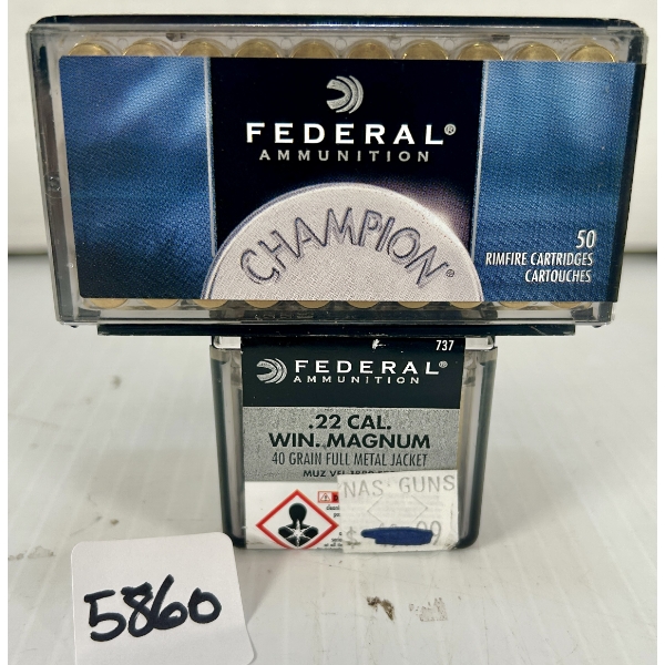 AMMO: 100X FEDERAL .22 WMR - 40 GR FMJ