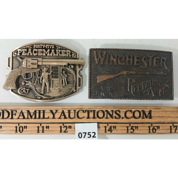 LOT OF 2 - COLT .45CAL PEACEMAKER & WINCHESTER REPEATING ARMS BELT BUCKLES