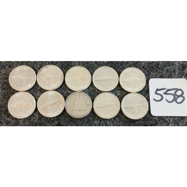 LOT OF 10 - 1947-1967 CDN 10 CENT COINS