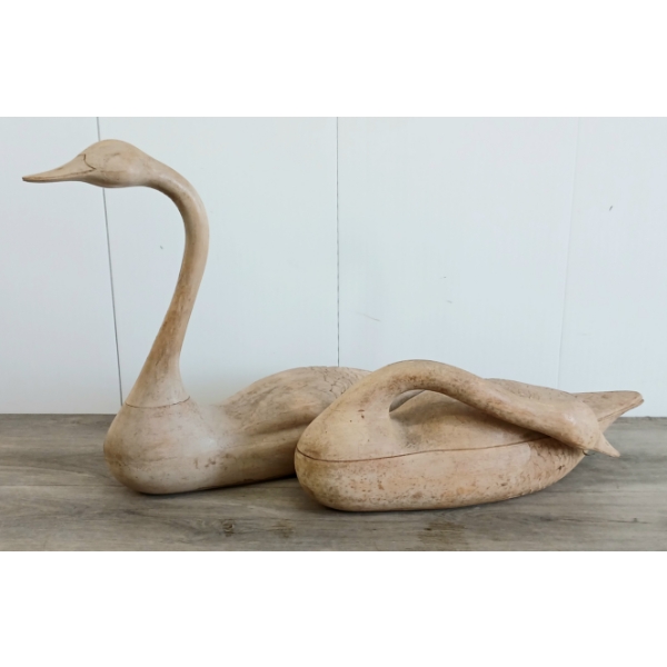 LOT OF 2 - CARVED GEESE FIGURES