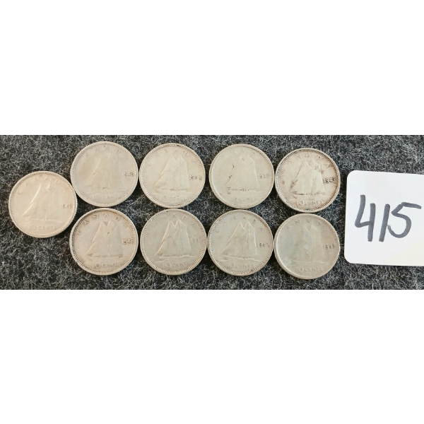LOT OF 9 - 1943 CDN 10 CENT COINS
