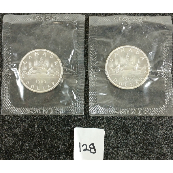 LOT OF 2 - 1963 CDN SILVER DOLLARS - VOYAGEUR 