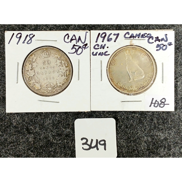 LOT OF 2 - 1918 & 1967 CDN 50 CENT PCS 