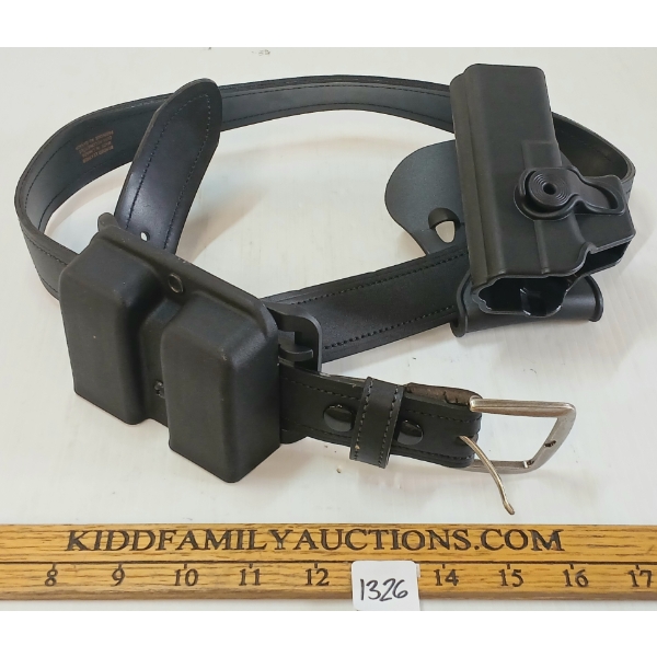 LEATHER BELT W/ HANDGUN & MAG HOLSTERS