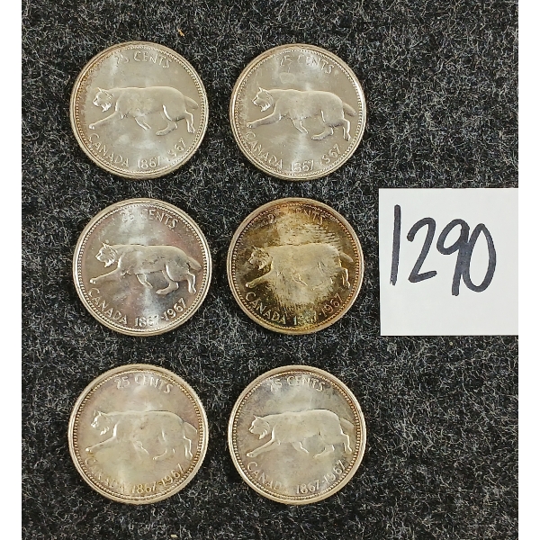 LOT OF 6 - 1967 CDN 25 CENT SILVER COINS