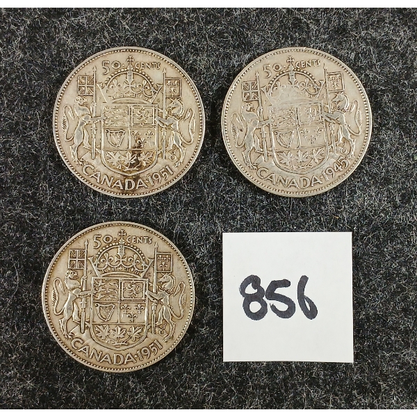 LOT OF 3 - 1945 & 1951 CDN 50 CENT SILVER COINS