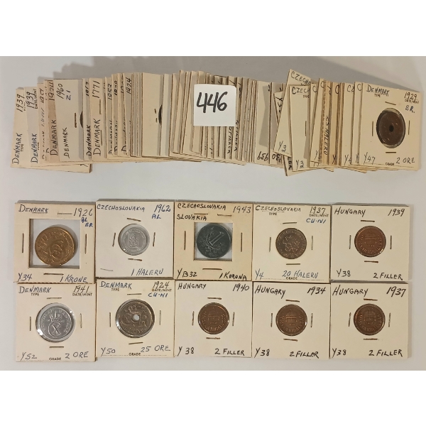 LOT OF 58 - 1916-1956 CZECHOSLVAKIA, DENMARK & HUNGARY COINS