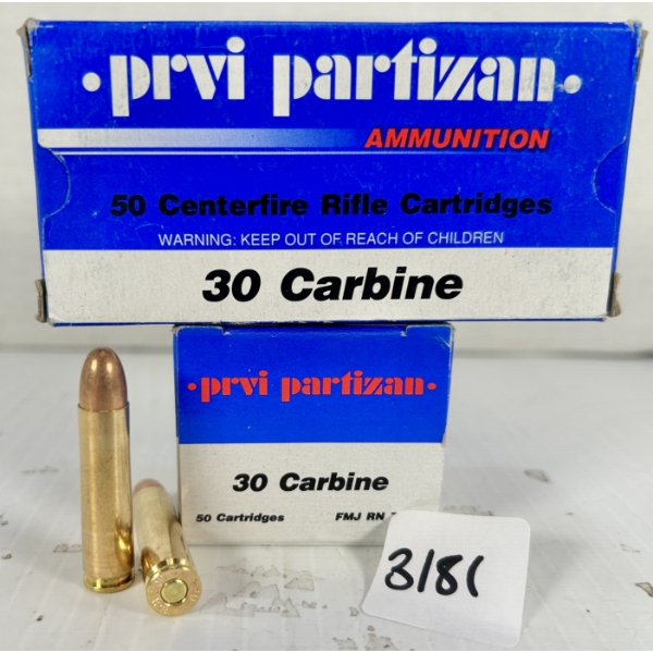 AMMO: 100X PPU .30 CARBINE - 110 GR FMJ