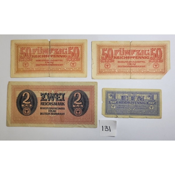 LOT OF 4 - WWII ERA GERMAN BANKNOTES