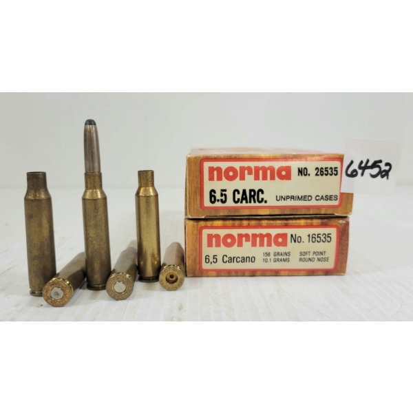 AMMO / BRASS: 12X NORMA 6.5 CARCANO - 156GR - SP LIVE - 26X BRASS