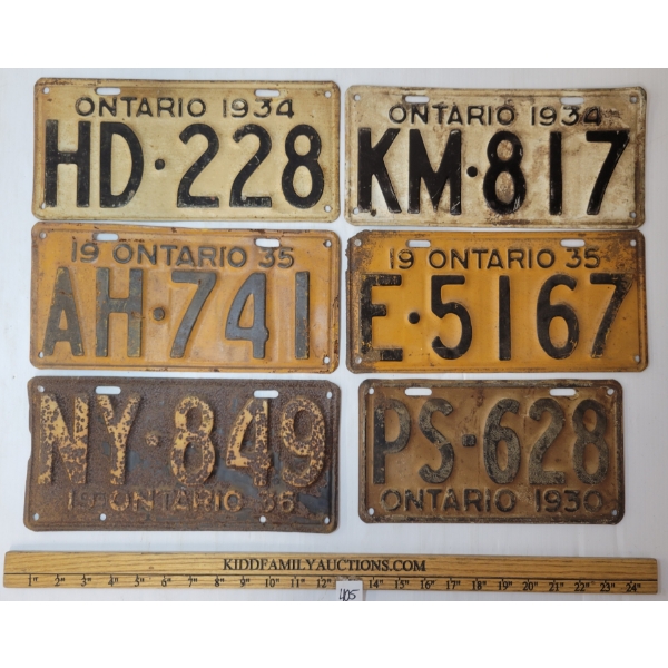LOT OF 6 - 1930-1936 ONTARIO LICENCE PLATES