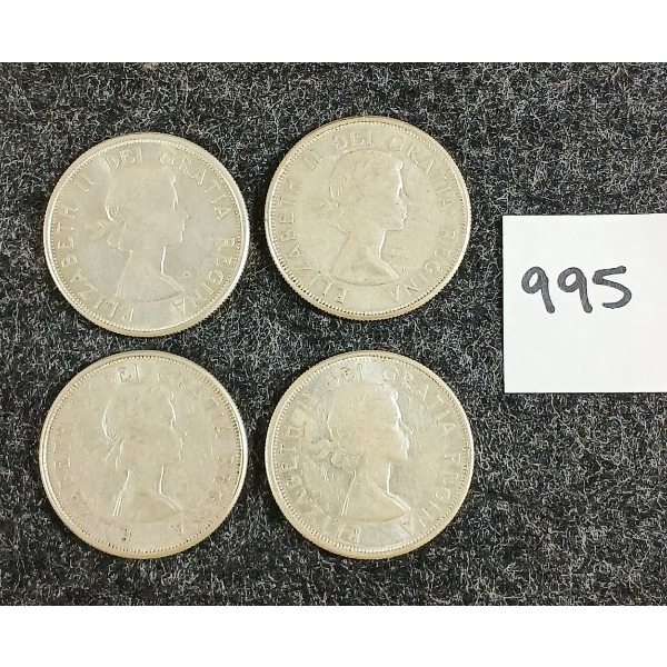 LOT OF 4 - 1961 CDN 50 CENT SILVER COINS