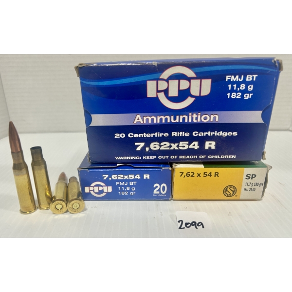 AMMO / BRASS: 20X LIVE & 36X BRASS 7.62X54 R - 182 GR FMJ