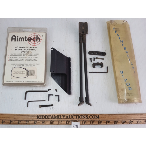LOT OF 2 - AIMTECH NO MOD SCOPE MOUNTING SYSTEM & FEATHER WEIGHT BIPOD