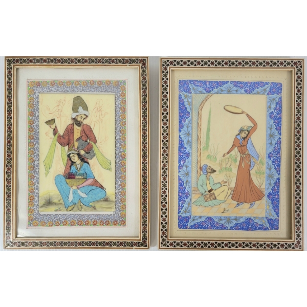 LOT OF 2 - PERSIAN RUBAIYAT SCENES - SIGNED - FRAMED MIXED MEDIA ON PANEL