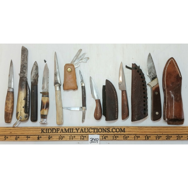 LOT OF 10 - FOLDING KNIVES, POCKET TOOLS, FIXED BLADES & LETTER OPENER