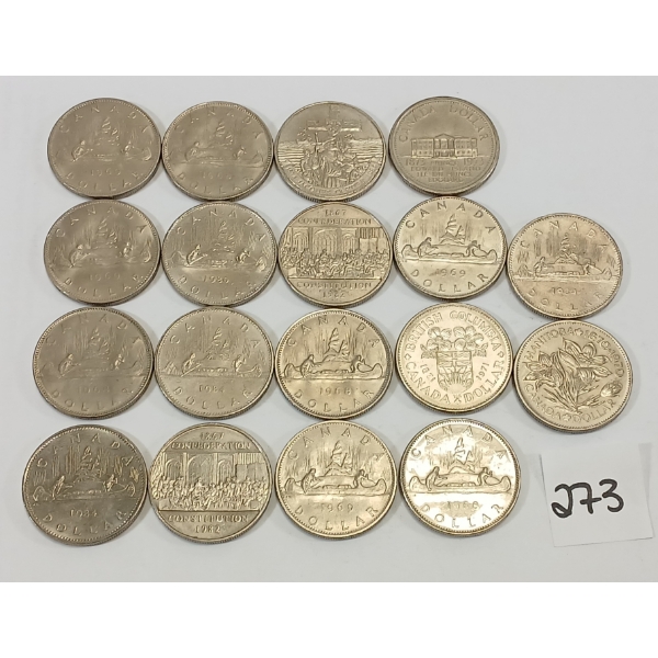 LOT OF 18 - CDN DOLLAR COINS - INCL 1968, 1969 & 1971, ETC