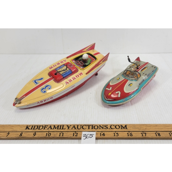 LOT OF 2 - TIN WIND UP ARROW & FLASH BOATS