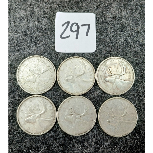 LOT OF 6 - 1958-1966 CDN 25 CENT COINS